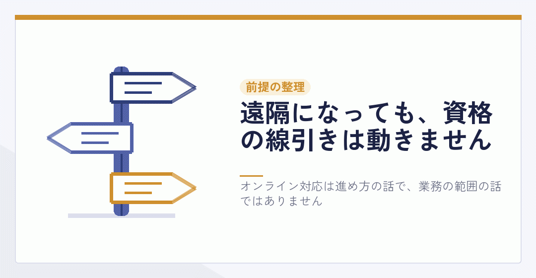 遠隔でも士業の業務範囲が変わらないことを表したイラスト