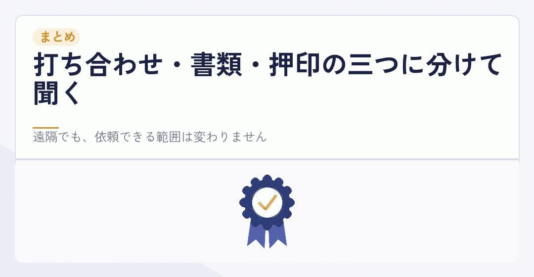 遠隔で会社設立を依頼するときのまとめを表したイラスト
