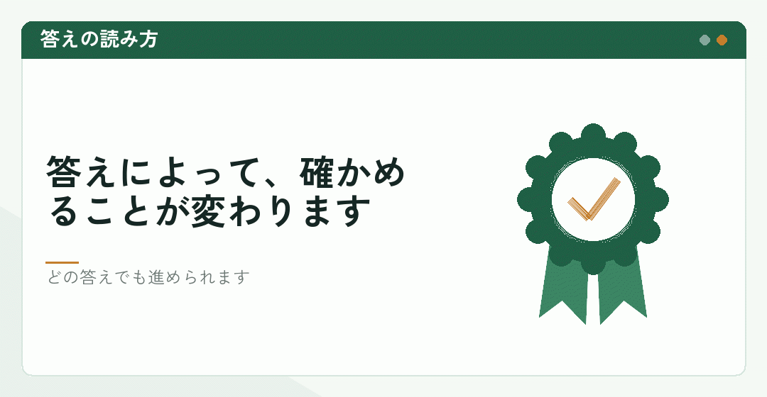 答えによって次に確かめることが変わることを表したイラスト