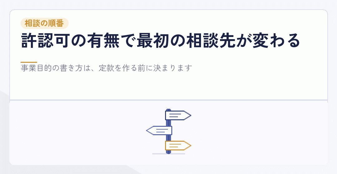 許認可の有無で税理士と行政書士の相談の順番が変わることを表したイラスト