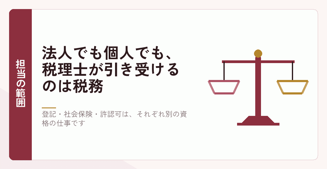 会社設立で税理士法人と個人の税理士が担当できる範囲が同じであることを表したイラスト