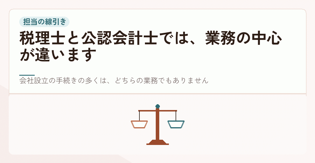 会社設立の仕事が税理士と公認会計士とで分かれていることを表したイラスト