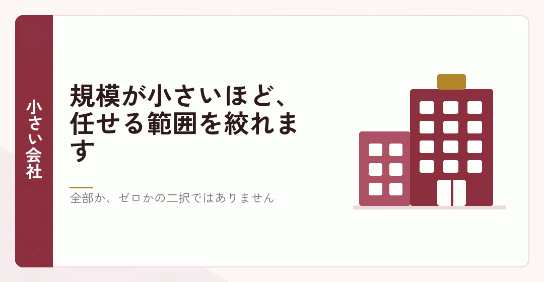 小さい会社が税理士に頼む範囲を考える場面を表したイラスト