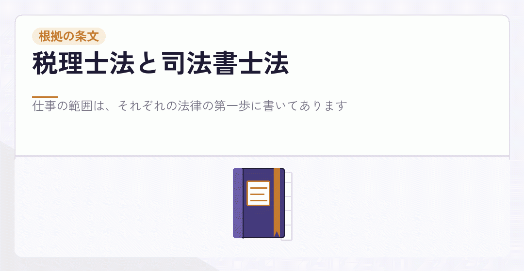 税理士法と司法書士法の二つの条文が会社設立の役割を分けていることを表したイラスト