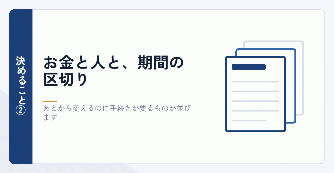 資本金と出資と役員と事業年度を決める場面を表したイラスト
