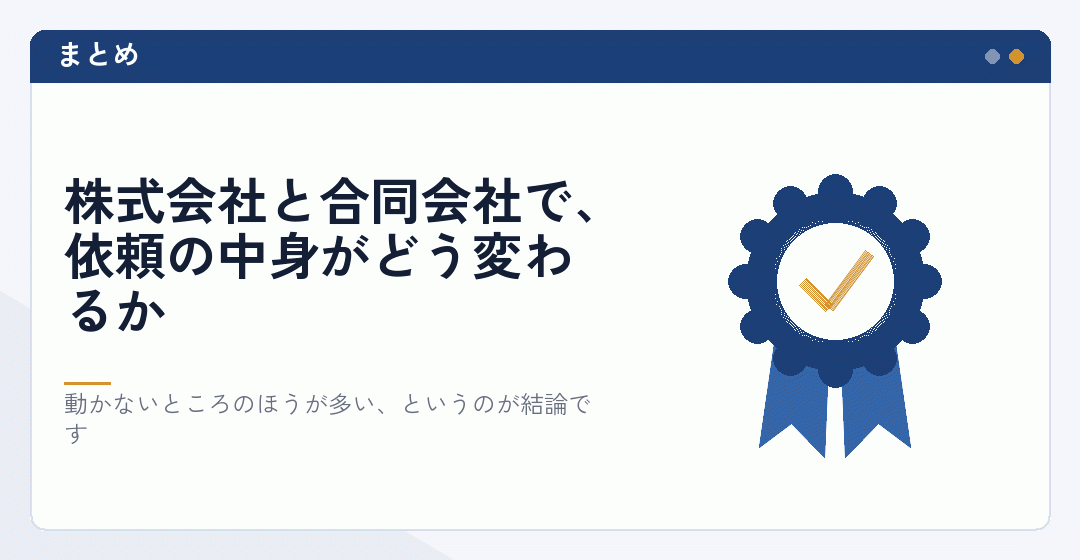 株式会社と合同会社の依頼の違いのまとめを表したイラスト