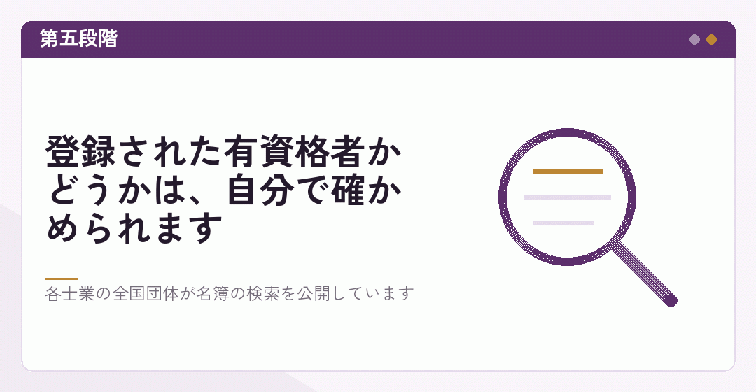 会社設立の依頼先の資格を確かめる方法を表したイラスト