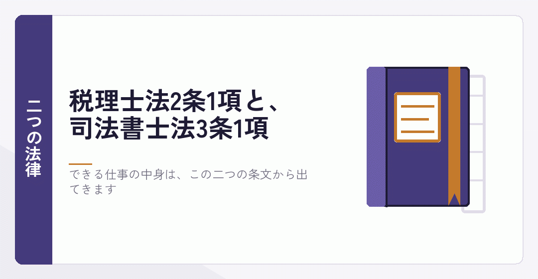 税理士法と司法書士法という二つの法律が別々に仕事を定めていることを表したイラスト