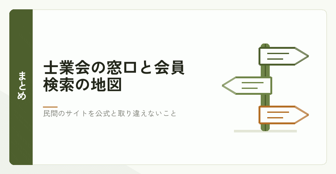 士業会の窓口と会員検索のまとめを表したイラスト