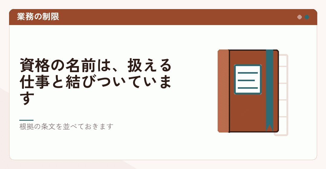 資格ごとに業として行えることが決まっていることを表したイラスト