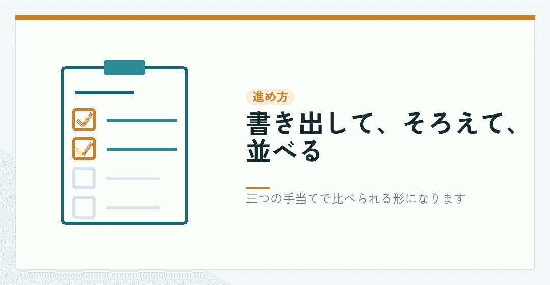 見積もりをそろえて比べる進め方を表したイラスト