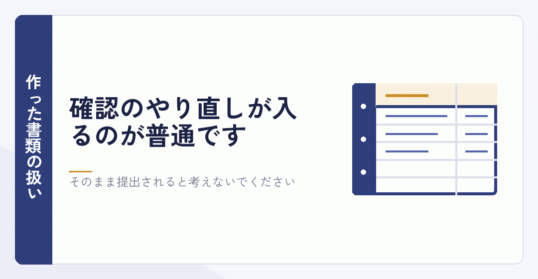 途中まで作った書類の確認がやり直しになることを表したイラスト